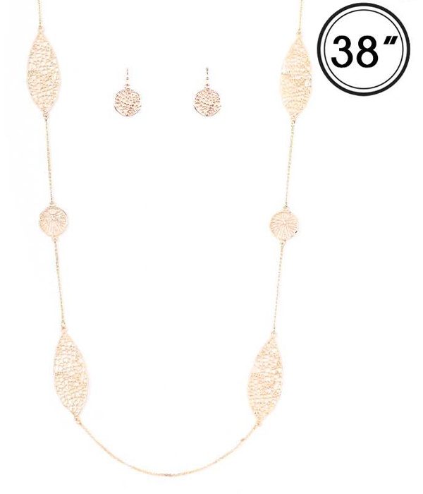 Metal Filigree Link Long Necklace Set