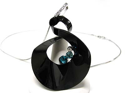 Made In Korea Whitegold Plating Crystal Bubble Twist Metal Disk Pendant Necklace