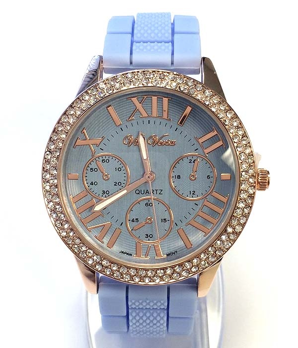 Crystal Edge Face And Rubber Band Watch