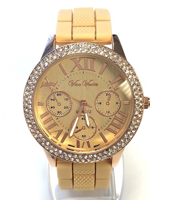 Crystal Edge Face And Rubber Band Watch