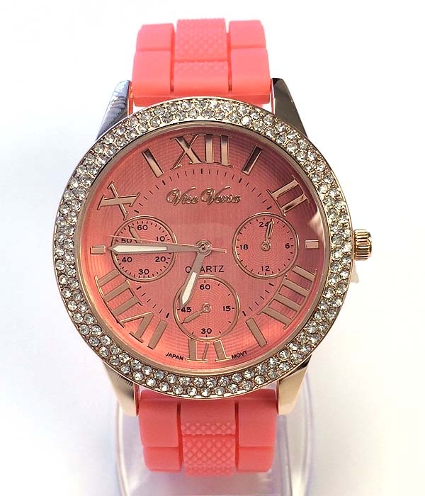 Crystal Edge Face And Rubber Band Watch