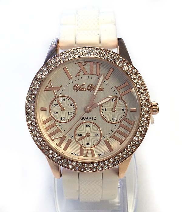 Crystal Edge Face And Rubber Band Watch