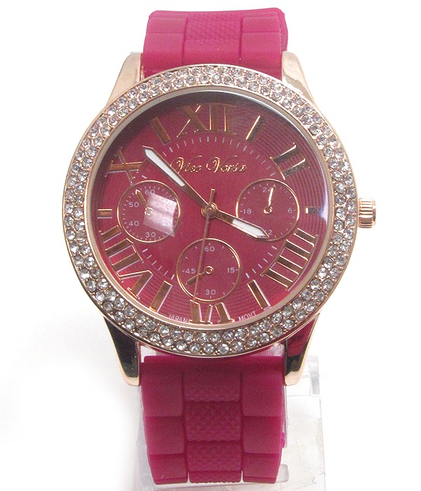 Swarovski Crystal Deco Face And Silicone Band Michael Kors Style Watch