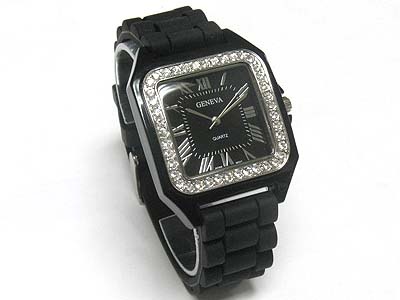 Crystal Square Face Rubber Band Watch