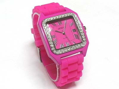 Crystal Square Face Rubber Band Watch