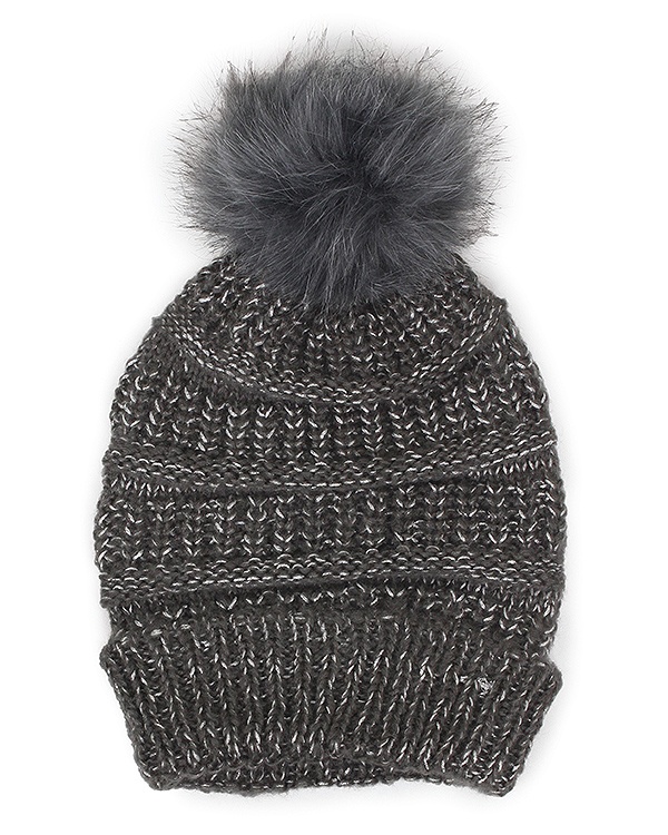 Lurex Mix Knit Beanie Pom Winter Hat 100% Acrylic