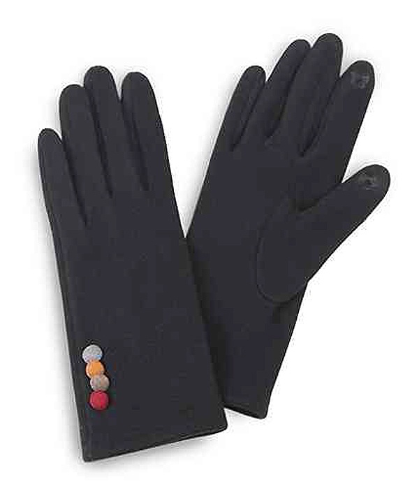 Button Deco Faux Suede Gloves - 100% Polyester