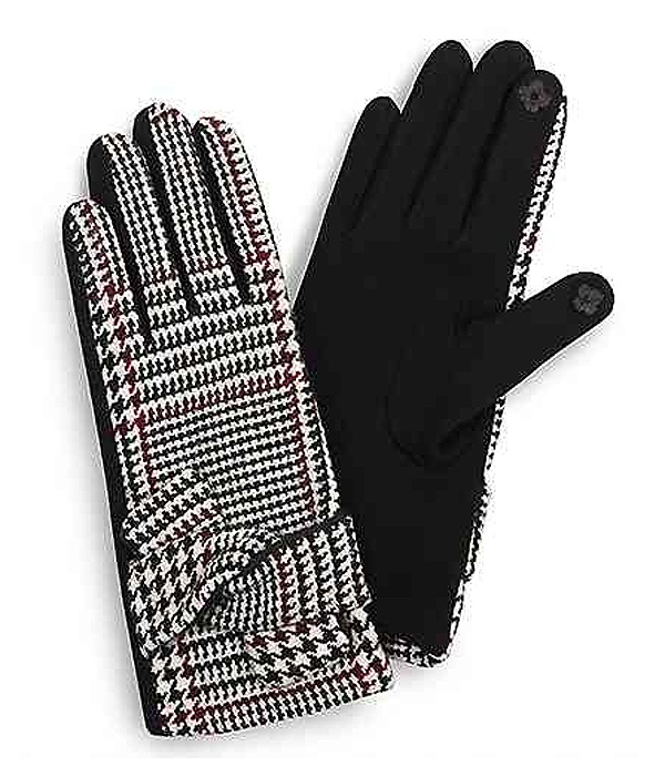 Glen Check Bow Gloves - 100% Polyester