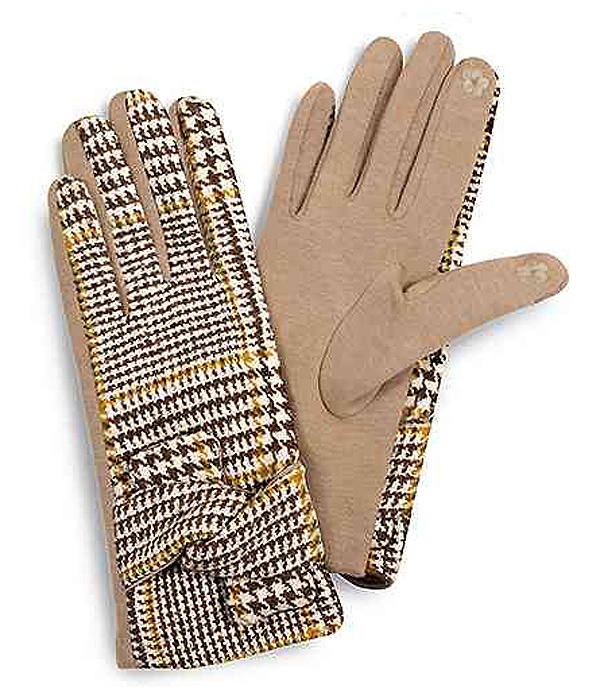 Glen Check Bow Gloves - 100% Polyester