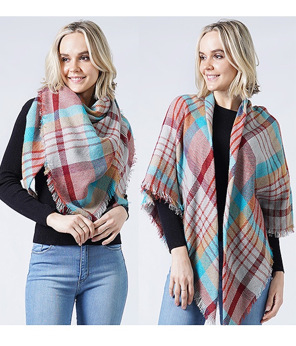 Plaid Balnket Scarf Or Shawl - 100% Polyester