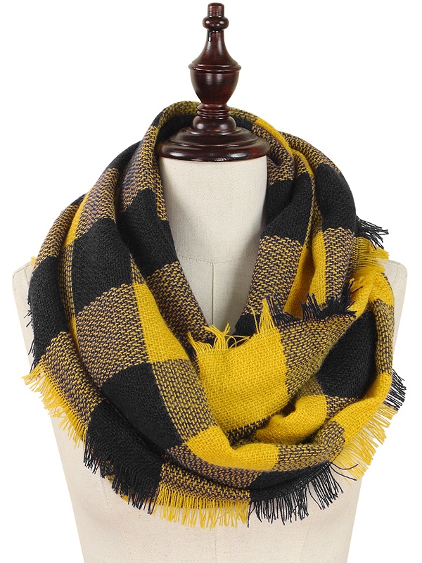 Buffalo Plaid Woven Infinity Scarf - 100% Acrylic