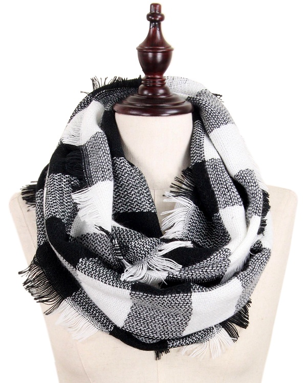 Buffalo Plaid Woven 100% Acrylic Infinity Scarf