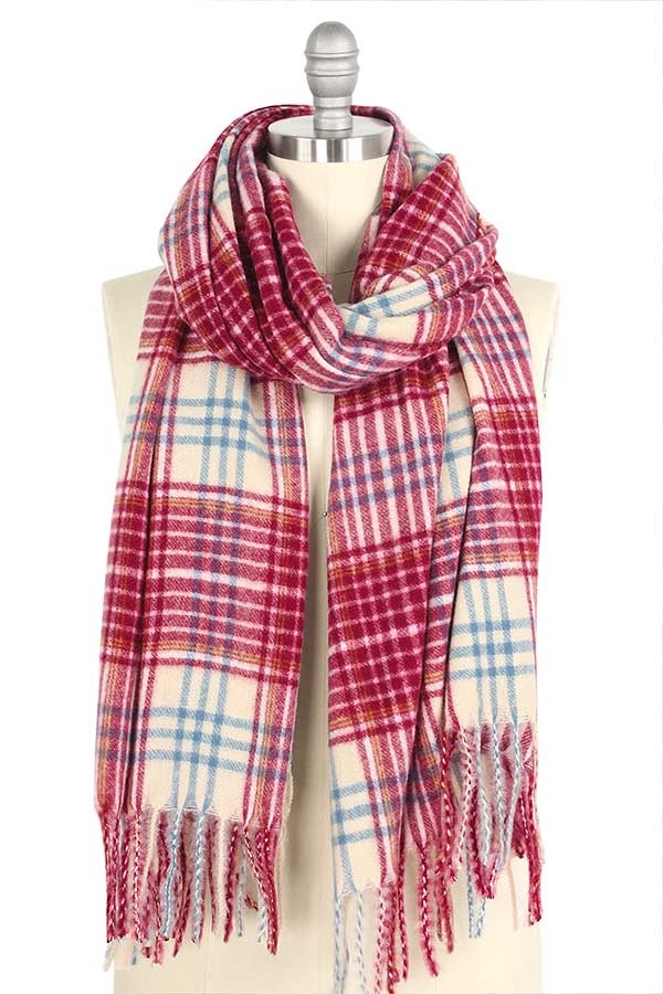 Plaid Brushed Oblong Scarf - 100% Polyester