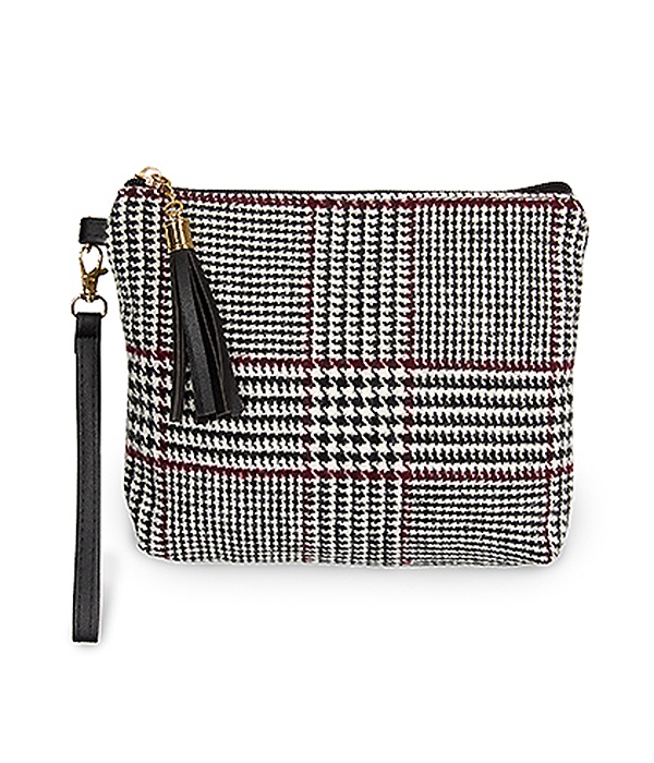 Glen Check Wristlet Pouch Bag - 100% Polyester