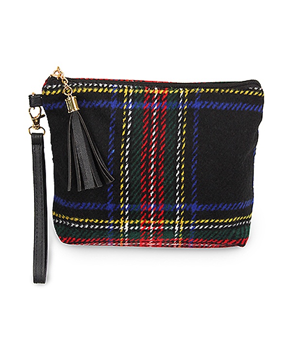 Tartan Wristlet Pouch Bag - 100% Polyester