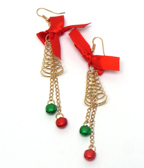 Christamas Metal Treee With Bells Hook Earrings