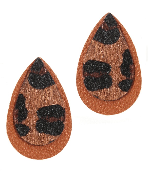 Animal Print Fur And Leather Teardrop Earring