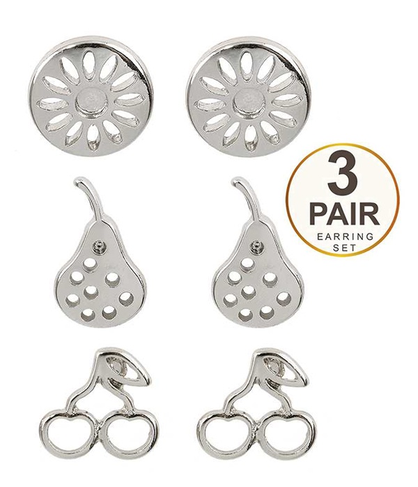 Multi Fruit Mix Three Pair Earring Set