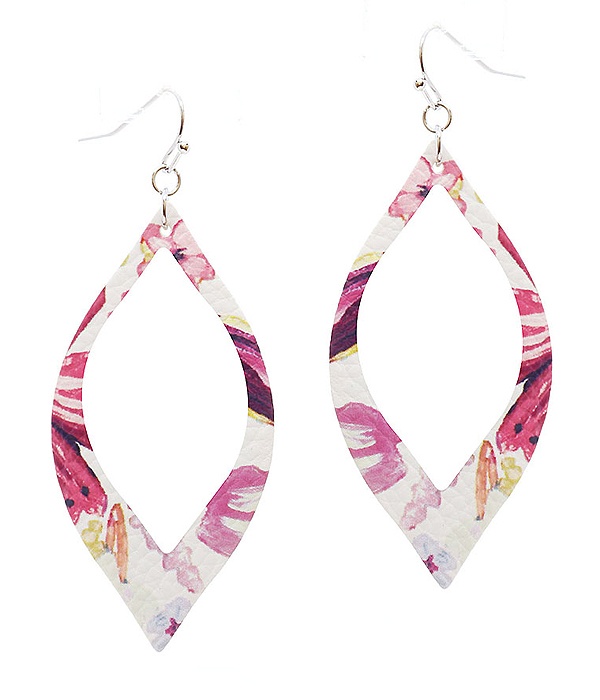 Faux Leather Flower Print Marquise Earring
