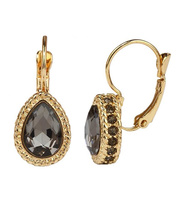 Crystal And Facet Glass Teardrop French Clip Earring