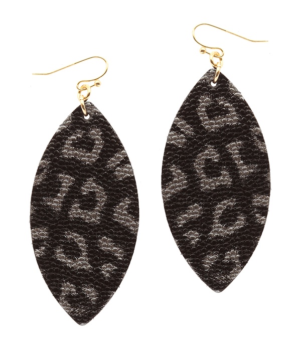Leather Textured Animal Print Marquise Earring