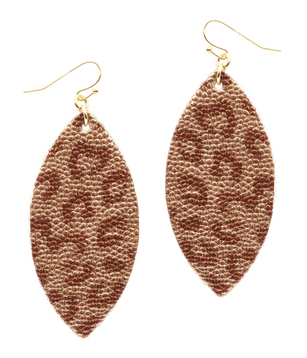 Leather Textured Animal Print Marquise Earring