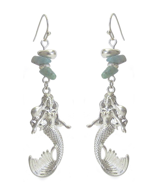 Semi Precious Stone And Mermaid Earring