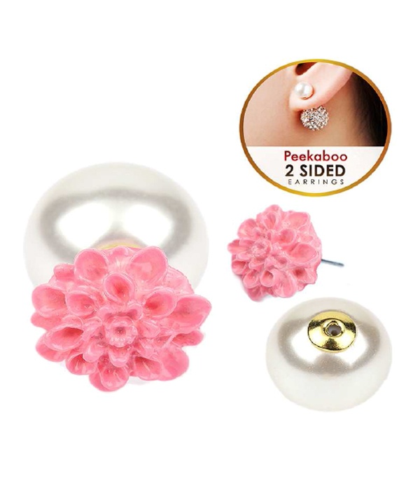 Flower And Pearl Double Sided Front And Back Earring