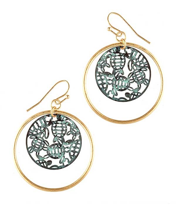 Sealife Theme Metal Hoop Earring - Turtle