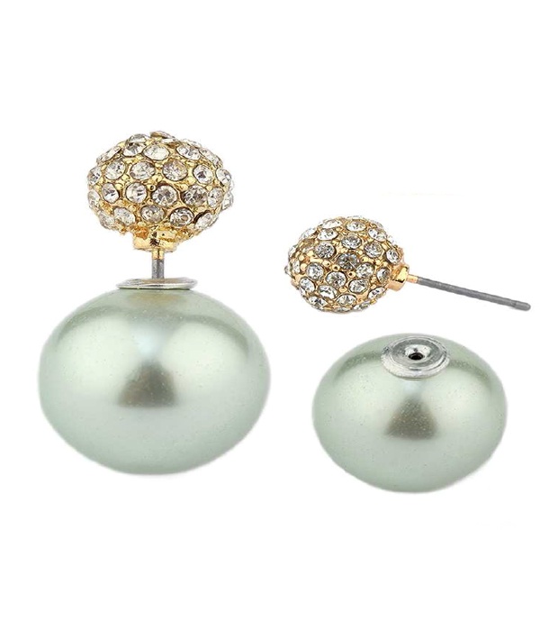 Crystal Fireball And Pearl Double Sided Front And Back Earrings
