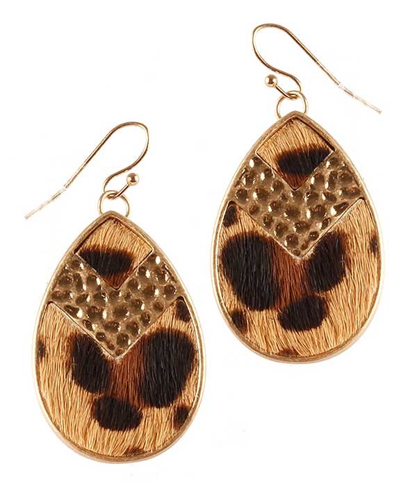Animal Print Metal Earring - Teardrop