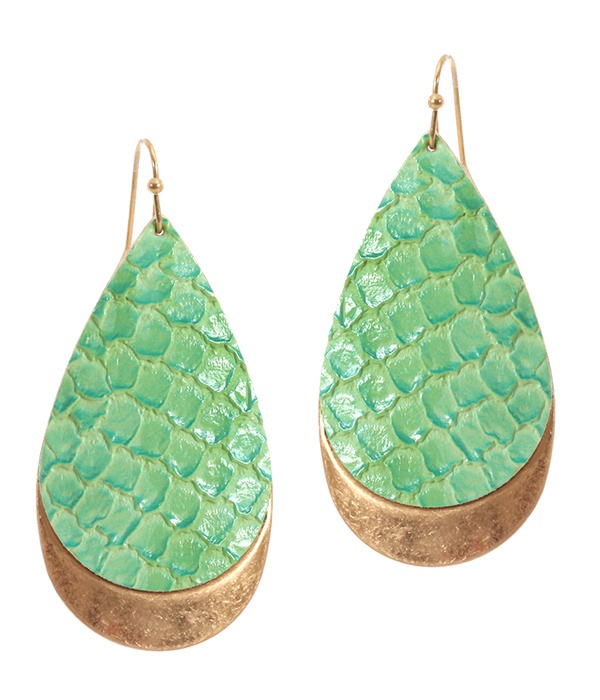 Snake Skin Textured and Metal Teardrop Earring