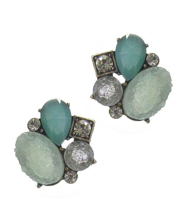 Druzy And Crystal Stud Earring