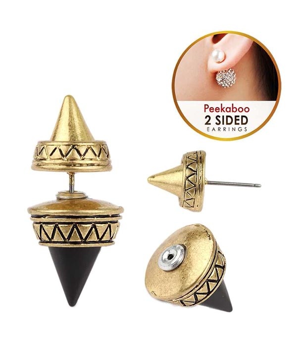 Aztec Pattern And Spike Double Sided Front And Back Earring -Western