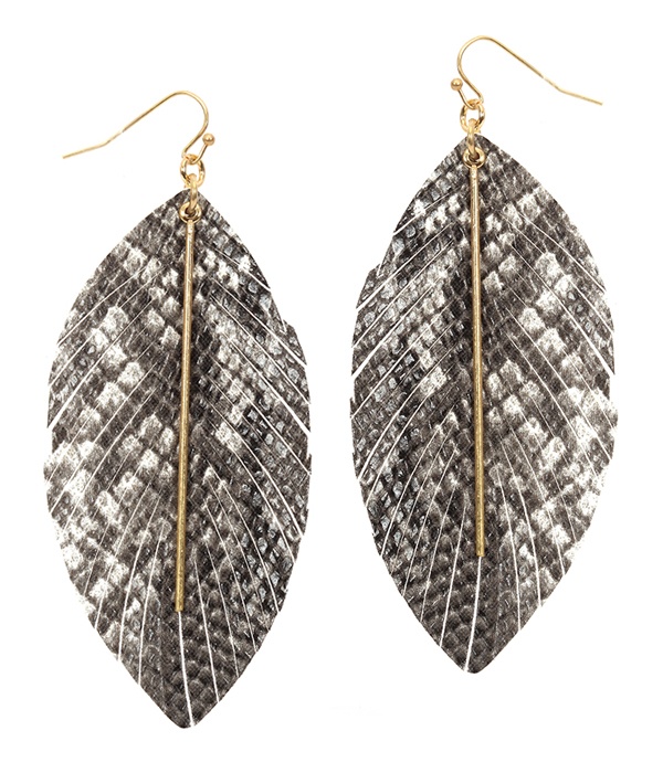 Snake Skin Feather Faux Leather Earring