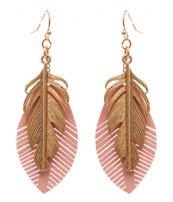Metal And Leather Feather Earring