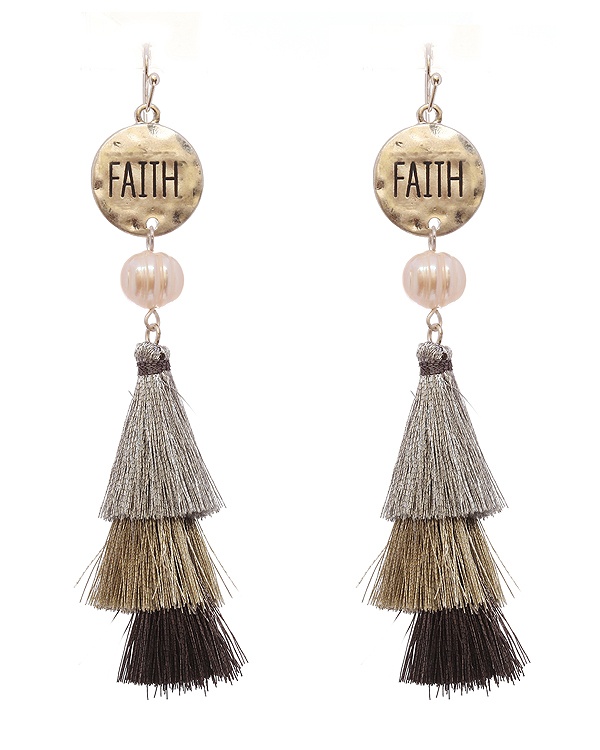 Religious Inspiration Pearl And Thread Tassel Drop Earring