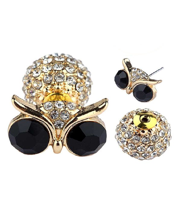 Crystal Fireball And Owl Double Sided Front And Back Earring