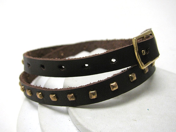 Synthtic Leather And Metal Cleat Deco Belt Style Friendship Bracelet - Free Wrap Style