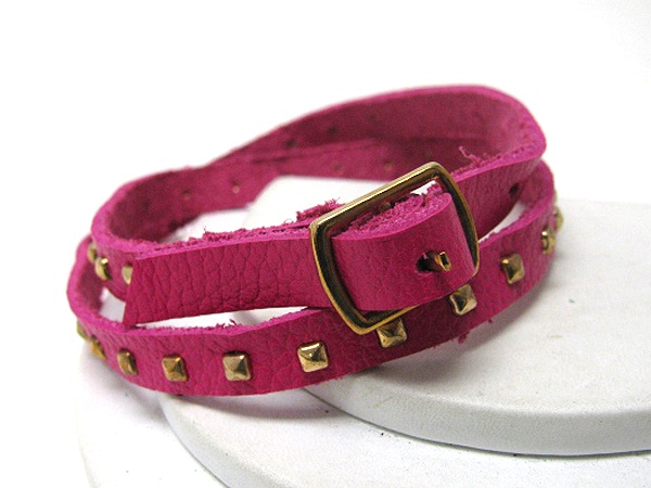 Synthtic Leather And Metal Cleat Deco Belt Style Friendship Bracelet - Free Wrap Style