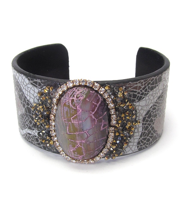 Puffy Stone And Crystal On Animal Print Bangle Bracelet