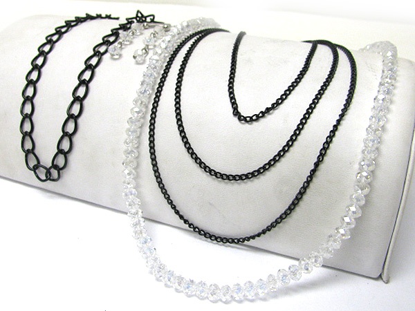 Facet Glass Beads And Multi Chain Long Neckalce Earring Set