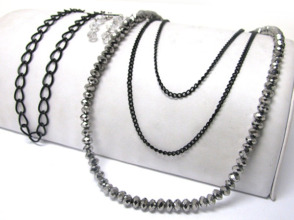 Facet Glass Beads And Multi Chain Long Neckalce Earring Set