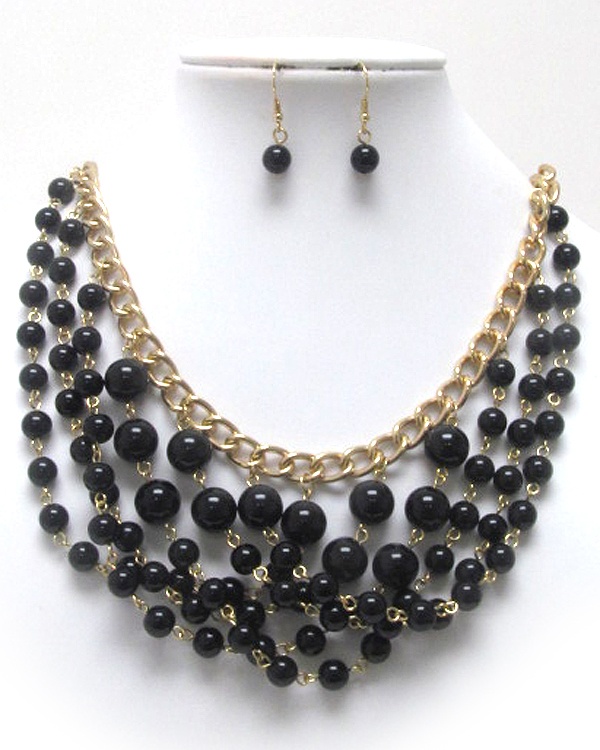 Multi Mixed Size Pearl Ball Bib Style Necklace Earring Set