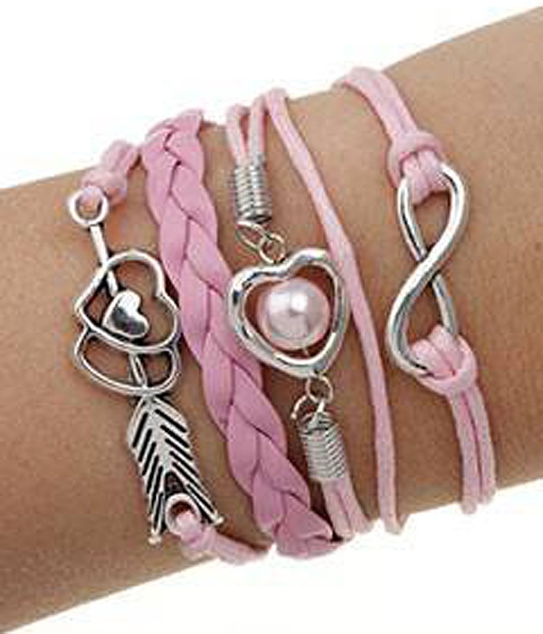 Multi Row Leatherette Wrap Bracelet - Cupid Love -Valentine