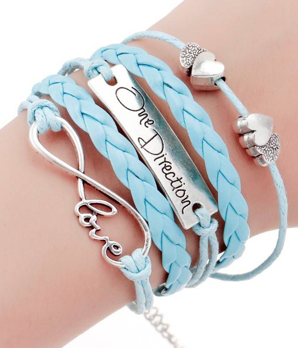 Multi Row Leatherette Wrap Bracelet - Love One Direction -Valentine