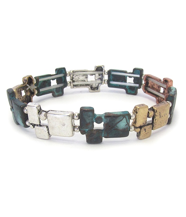 Vintage Metal Multi Square Stretch Bracelet