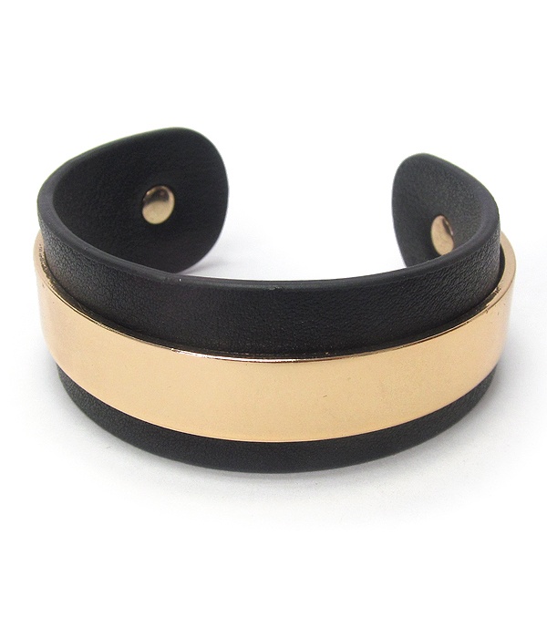 Metal And Leather Bangle Bracelet