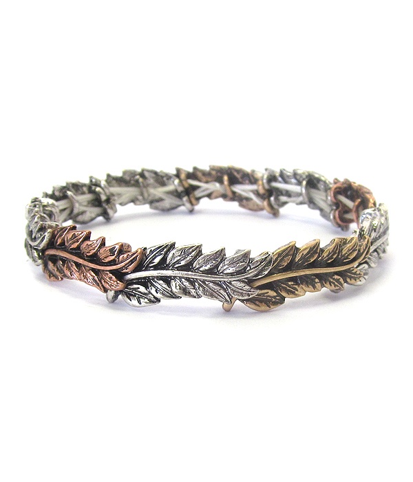 Vintage Rustic Metal Stretch Bracelet - Leaf