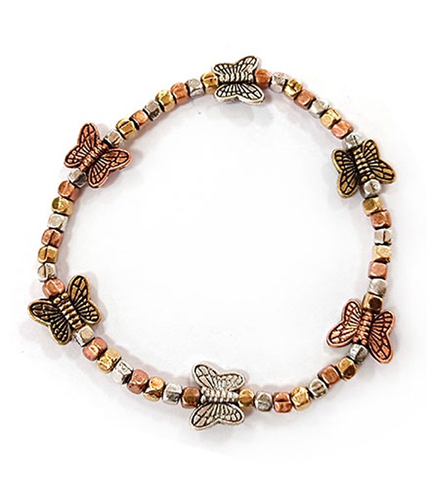 Butterfly And Metal Bead Stretch Bracelet